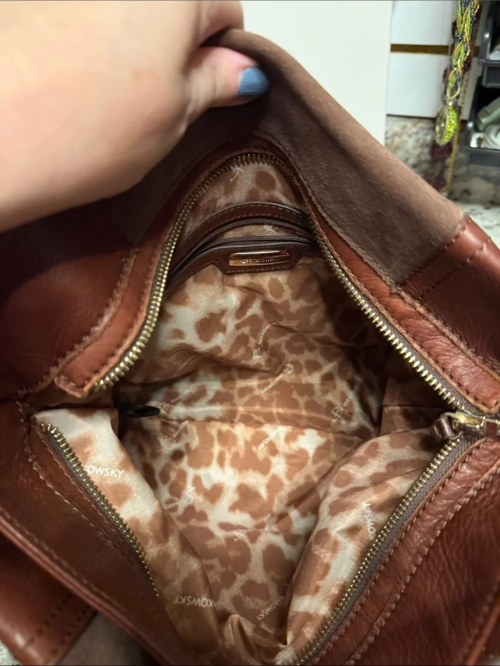 B. Makowsky Suede and Leather Gamma  Hobo Bag - Brown